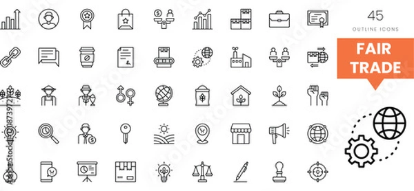 Obraz Outline icons representing concepts of fair trade and sustainability, including symbols of equity.