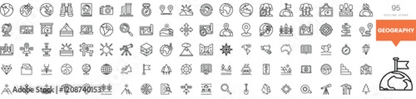 Fototapeta A diverse collection of geography-themed icons in a minimalist design.