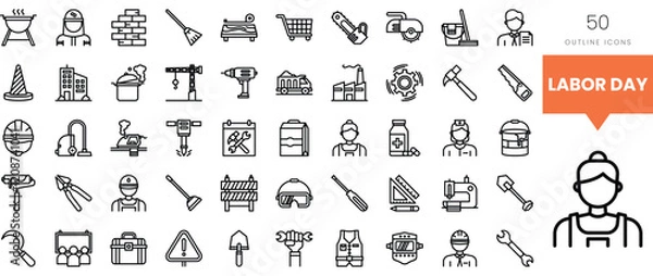 Fototapeta Assorted labor-themed icons representing various professions and tools.