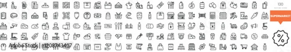 Fototapeta A collection of various food and grocery icons in a minimalist line art style.