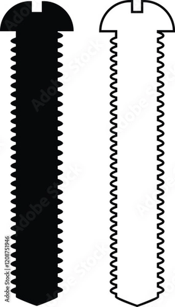 Fototapeta Nuts , screws, rivets, and bolts con set. Equipment stainless, fasteners, metal fixation gear black line and flat vector collection isolated on transparent background. Building tools construction sign