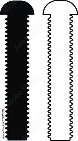 Fototapeta Nuts , screws, rivets, and bolts con set. Equipment stainless, fasteners, metal fixation gear black line and flat vector collection isolated on transparent background. Building tools construction sign