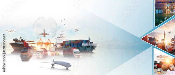 Fototapeta Logistics international delivery concept, World map with logistic network distribution on background for Concept of fast or instant shipping, Online goods orders worldwide