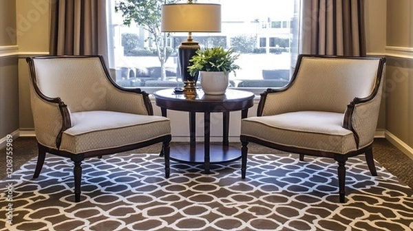 Fototapeta Elegant armchairs and table near a window