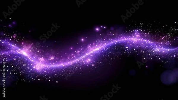 Fototapeta Digital purple particles wave and light abstract background with shining dots stars.
