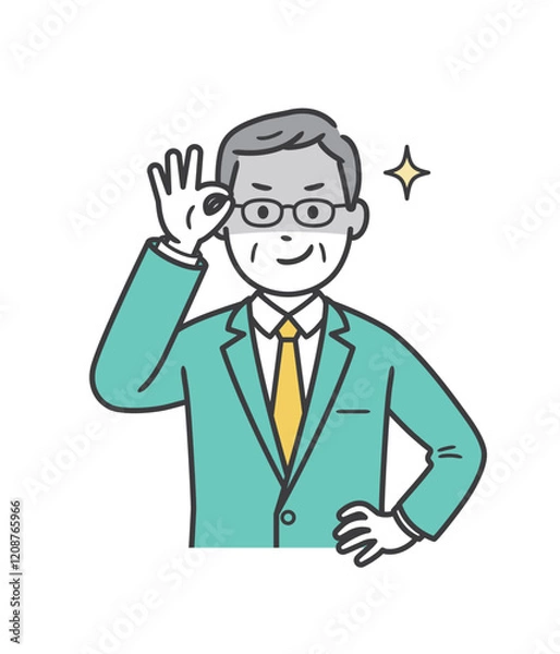 Fototapeta 眼鏡を上げて悪巧みしてニヤける高齢男性ビジネスマン