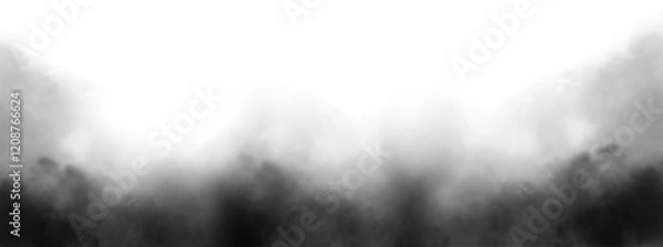 Fototapeta Realistic Black smoke isolated on transparent white background. Design element. Misty effect for film, text or space.