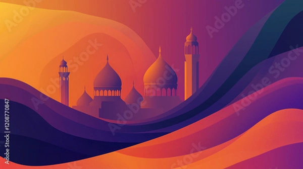 Fototapeta Mosque Silhouette at Sunset Abstract Gradient Background