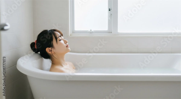Obraz お風呂でリラックスする女性 バスタイム