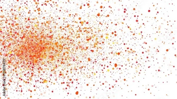 Fototapeta A dense cluster of tiny red and orange dots in the center, fading out to fewer dots towards the edges on a white background.