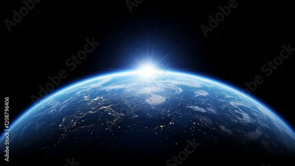 Fototapeta A cerulean dawn, showcasing the Earth as seen from outer space