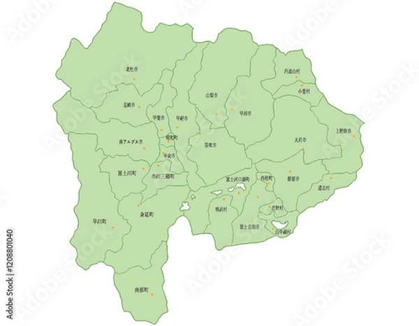 Obraz 山梨県　地図　黄緑　斑点　イラスト