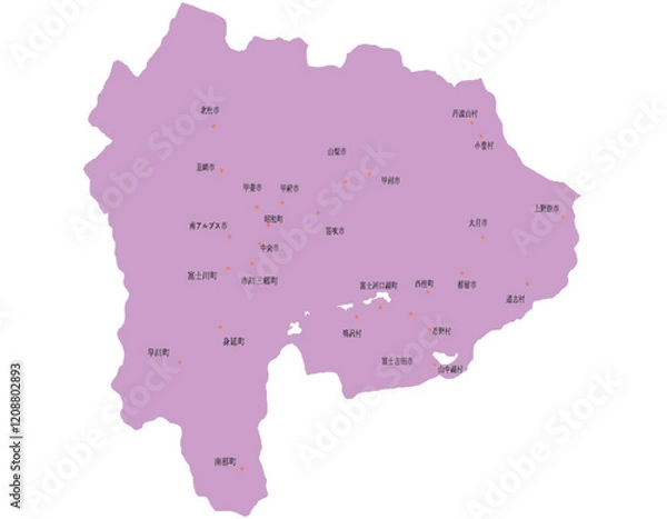 Obraz 山梨県　地図　紫　斑点　イラスト