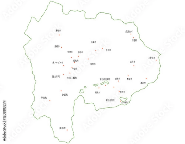 Obraz 山梨県　地図　白　斑点　イラスト