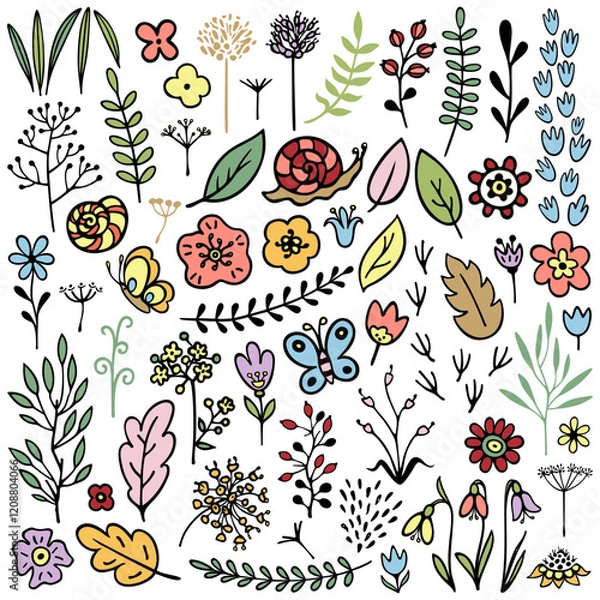 Obraz Colored Set of Vector Plants and Flowers