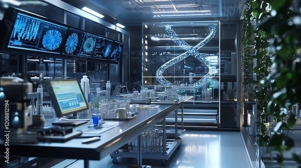 Obraz Modern Laboratory Interior with DNA Display and Scientific Equipment