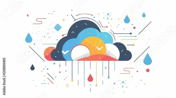 Fototapeta Cloud and Drops Vector Illustration with Flat Design for Creative Projects