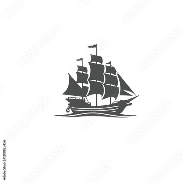 Obraz Pirate Ship Silhouette with Sails vector eps