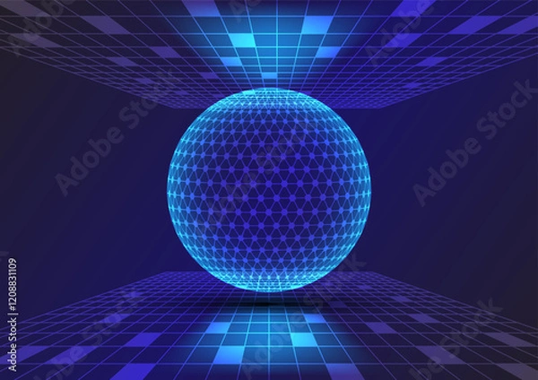 Fototapeta Abstract background with sphere perspective network