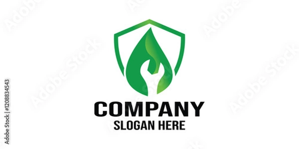 Obraz green leaf protection and environmental preservation logo