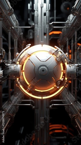 Obraz Digital technology orange and white space station ball poster background
