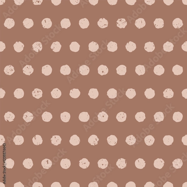 Fototapeta Textured polka dot background in trendy coffee colors of the year 2025. Cute seamless pattern with beige circles on a brown background. Hand drawn doodle style. Vector illustration