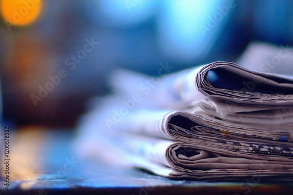Fototapeta Pile of newspapers with soft background, close-up