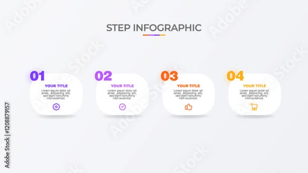 Fototapeta Infographic template. 4 Step timeline journey, Flat simple infographics design template. Presentation graph. Business concept with icon 4 options or steps. Background vector illustration.