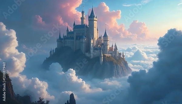 Obraz Majestic Castle Above the Clouds Fantasy Art Print