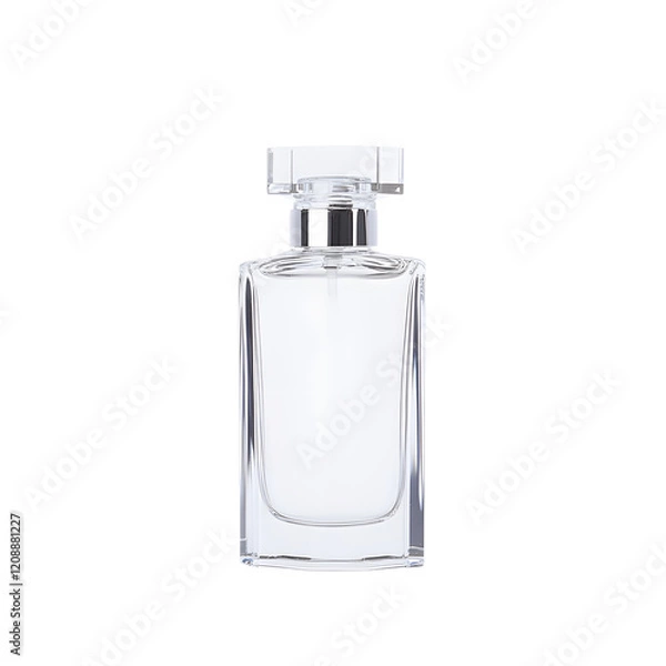 Fototapeta Crystal perfume bottle on a white background, showcasing elegant craftsmanship and luxury design, ideal for high-end beauty products and sophisticated fragrances.
