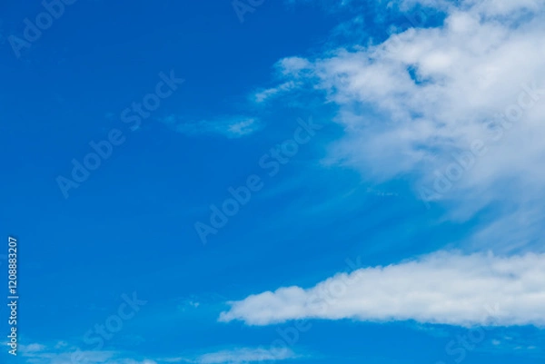 Fototapeta Panorama of cloud clear sky background for summer vacation concept at ocean and summer sea water with sunlight of beautiful cloudy	