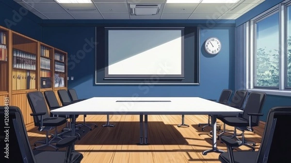 Fototapeta Sunlit Modern Conference Room: Anime Style Office Interior