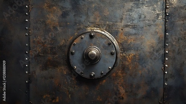 Fototapeta Rusty Metal Plate with Central Circular Fixture
