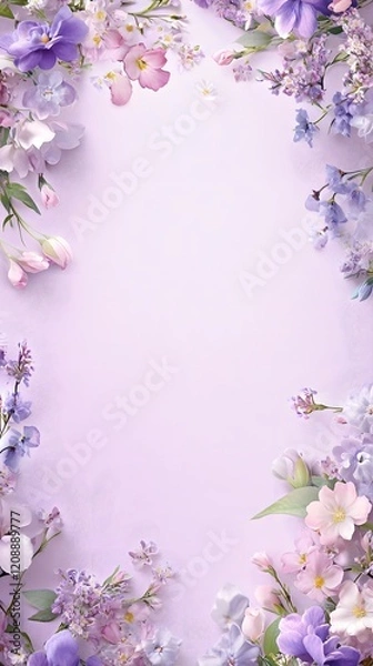 Fototapeta A gentle lilac background with soft floral borders, leaving open space for showcasing a Mother is Day product.