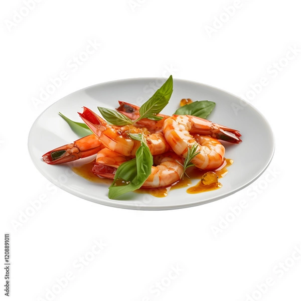Fototapeta Gambas Al Ajillo presented served in a plate