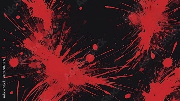 Fototapeta Grungy abstract texture, rough brush strokes and splatters in dark red and black.