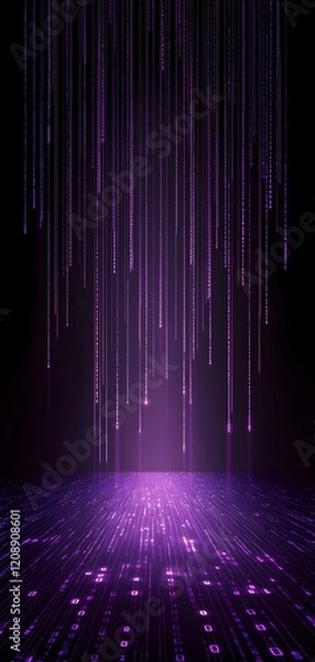 Obraz Binary code background, blue color, matrix, with lines creating a futuristic atmosphere, conveying a technological atmosphere