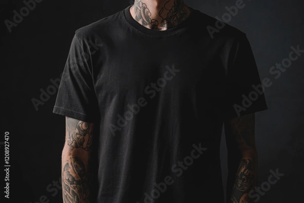 Fototapeta Models minimal tattoo T shirt. no text. black mockups.