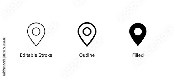 Fototapeta location pin icon in editable stroke, outline, and filled styles. for navigation, maps and geolocation designs in apps, websites and user interfaces