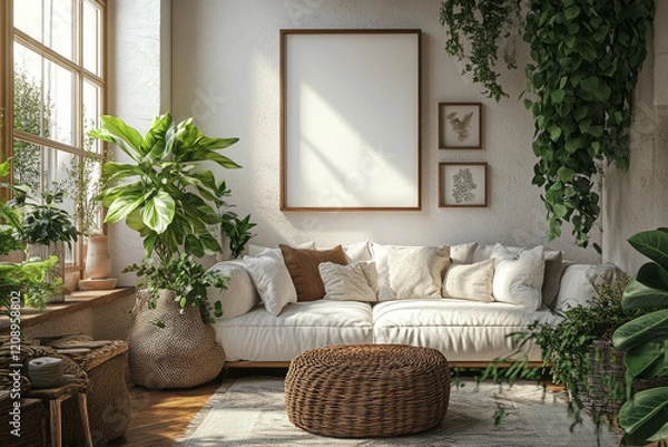 Fototapeta discover captivating bohemian minimalist interiors with plants and white sofa