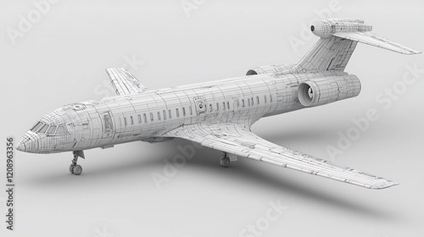 Fototapeta A futuristic aircraft with a high-tech design, including unconventional wings and streamlined body, isolated on a clean white background