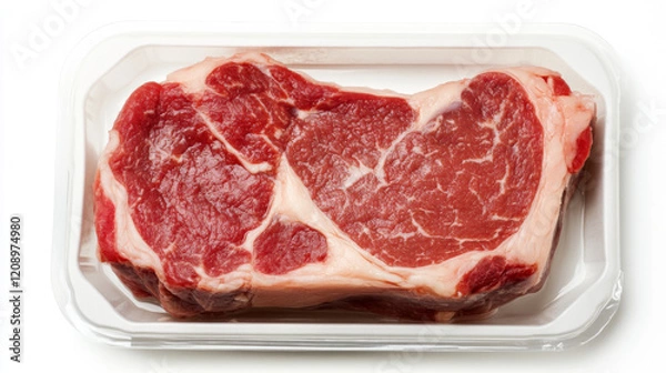 Obraz Single Raw Steak in Plastic Packaging