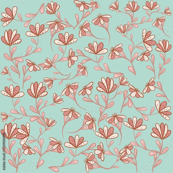 Obraz Seamless Floral Pattern with Leaves - A vintage vector floral pattern with intricate leaves, perfect for wallpaper, textile design, and decor