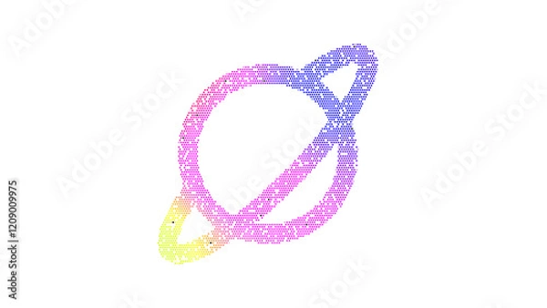 Fototapeta Icon planet ringed is made up of LED square shapes. There are bright diodes and there are black dead diodes