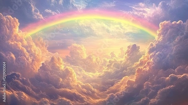 Obraz Heavenly Cloudscape with a Vibrant Rainbow Arcing