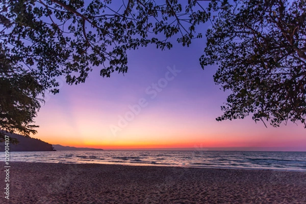 Fototapeta Beautiful sea and sky with calm waves in summer after sunset with twilight light
