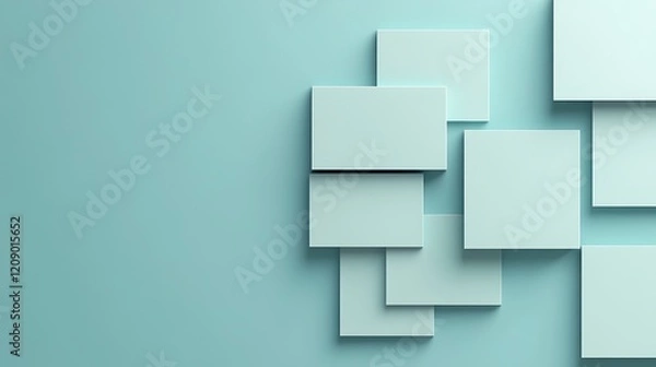 Fototapeta Abstract geometric composition with light blue and white squares on a serene turquoise background