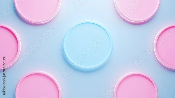 Fototapeta Colorful Circular Tokens on Soft Gradient Background with Pink and Blue Hues for Modern Design Concepts