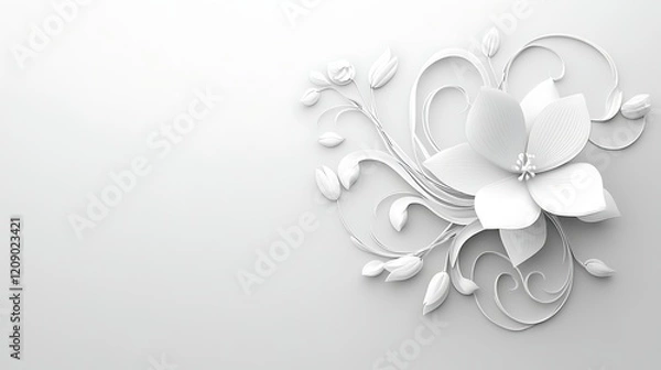 Fototapeta Elegant White Floral Design Paper Art