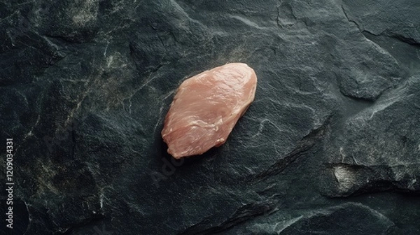 Fototapeta Pork tenderloin displayed on a textured dark stone background, emphasizing its raw quality and natural color.